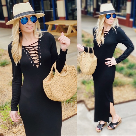 Infinity Raine Dresses & Skirts - WALK YOUR TALK RIBBED BODY CON MAXI DRESS-BLACK
